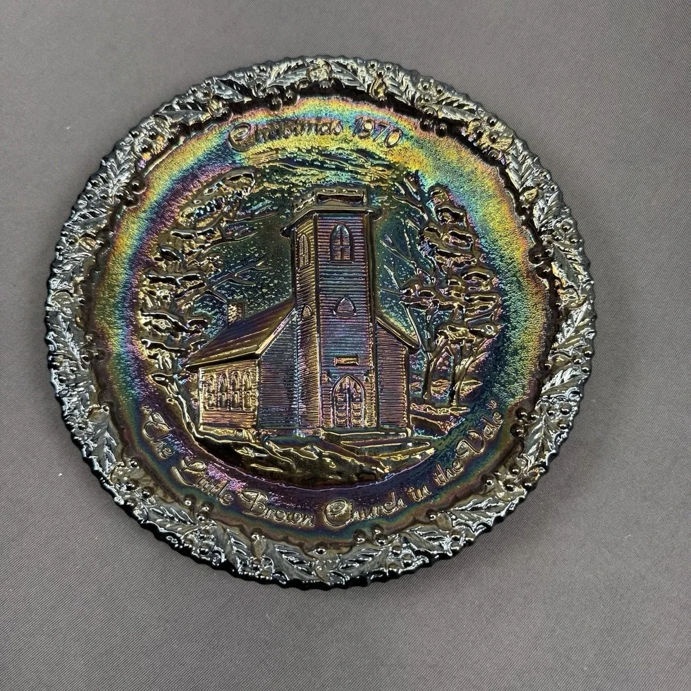 Fenton Carnival‎ Glass Plate Little Brown Church in the Vale Christmas 1970